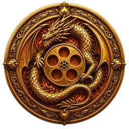 Drakenscroll seal — a gold dragon coiled around a film reel
